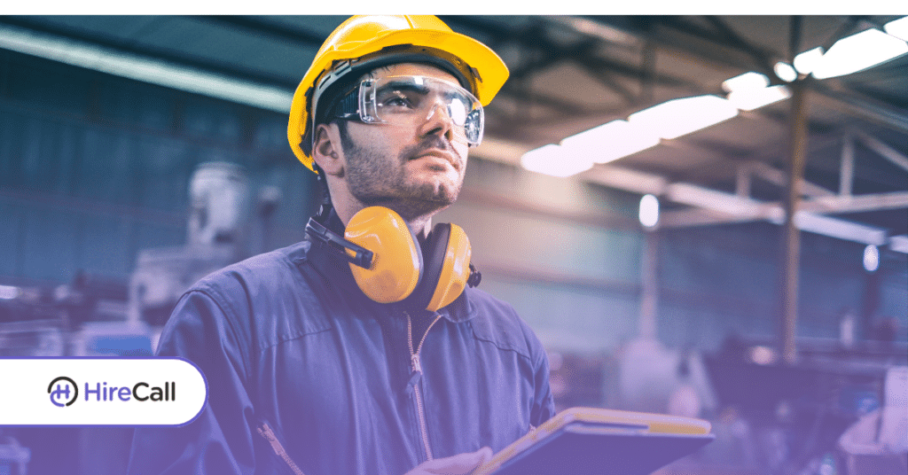 Manufacturing worker looking upward